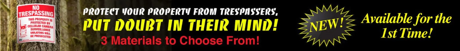 Photo of No Tresspassing Sign on tree with information about the products